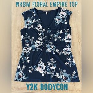 WHBM Floral Empire Top teal blue